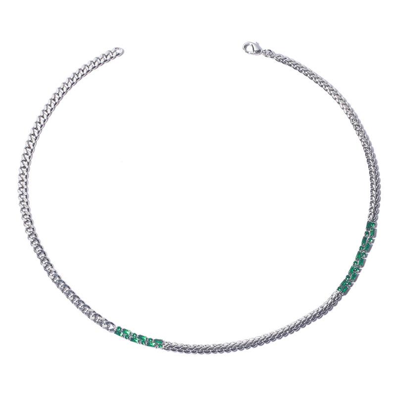 1pc Emerald Zircon Inlaid Snake Bone Chain Necklace for Women Couples Temperament Gorgeous Wedding Jewelry Gift Party Accessories