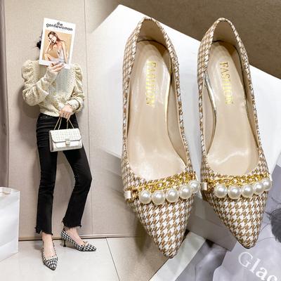 New Houndstooth High Heels for Women Pointed Toe Thin Heels Working Shoes Temperament Shallow Mouth Single Shoes for Women In Spring and Autumn Style