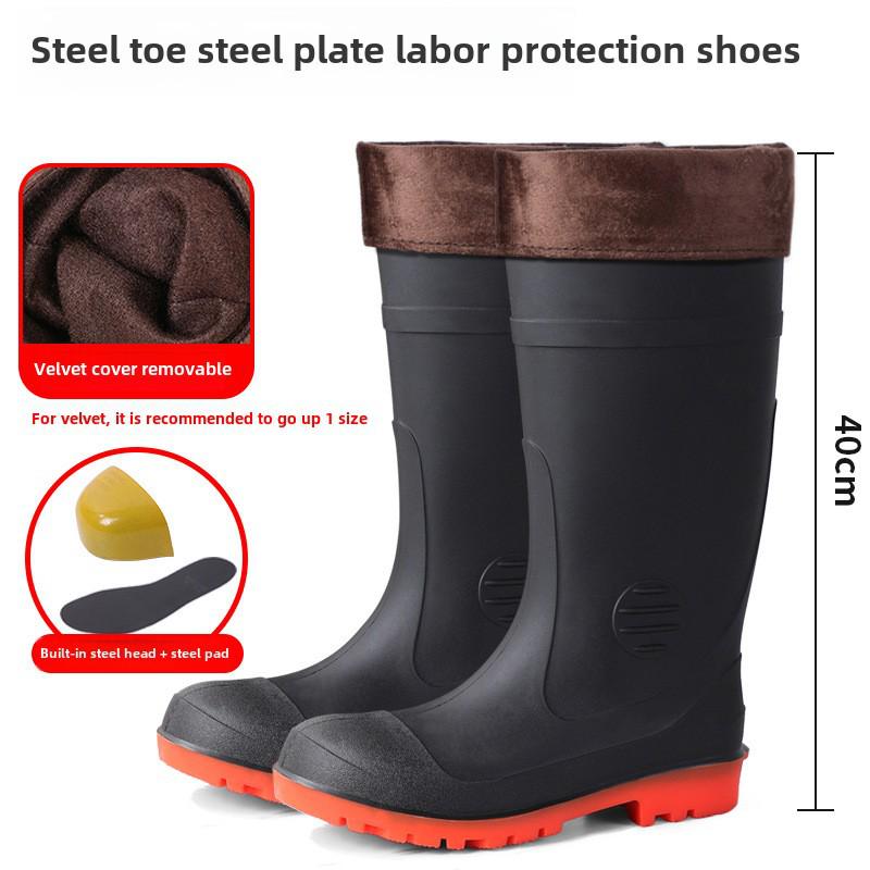Men's Waterproof Steel Toe Anti-Slip Rain Boots for Construction and Mining