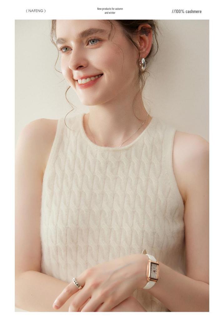 New Arrival: Women's 100% Pure Cashmere Sleeveless Cable Knit Sweater Vest, Round Neck for Autumn/Winter 2025