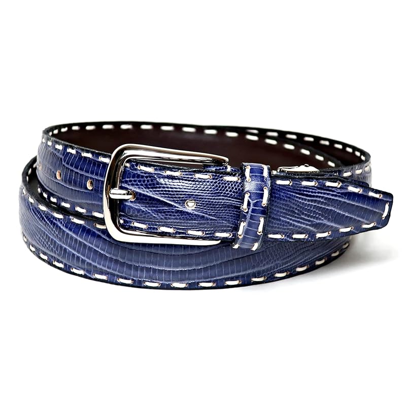 

[KIETH] lizard embossed belt men s genuine leather navy made in Japan hand stitch size adjustable 30mm width KE21473-29