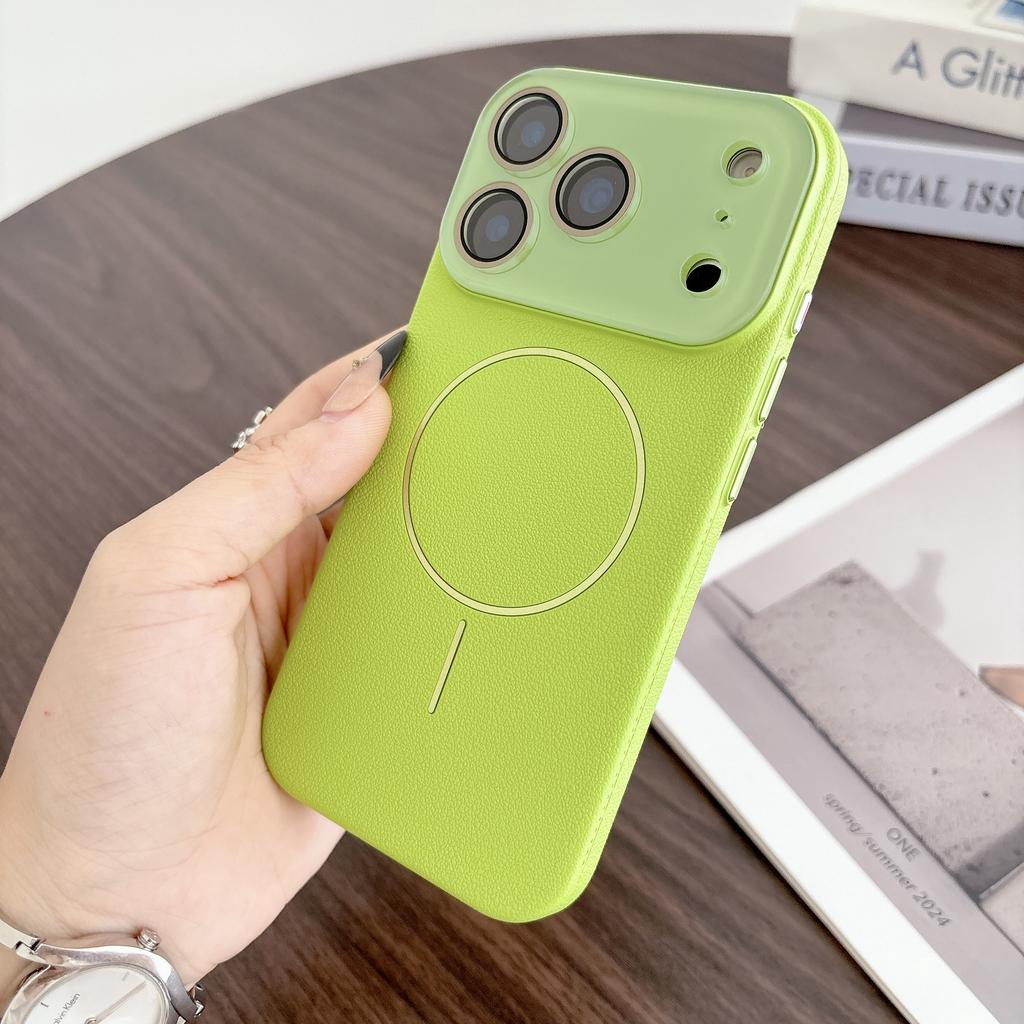 Litchi Texture Bumper For Magsafe Phone Case For iPhone 17 Air 16 15 14 13 12 Pro Max Glass Lens Leather Magnetic PC Hard Cover