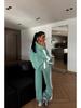2026 Women's Spring/Autumn Striped Colorblock Zipper Cardigan & Long Pants Two-Piece Set