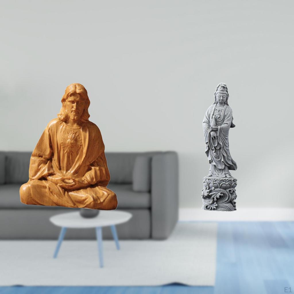 Jesus Catholic Figurine Collectible Statue Feng Shui Guan Yin Buddhist Stone Ornament for Hallway