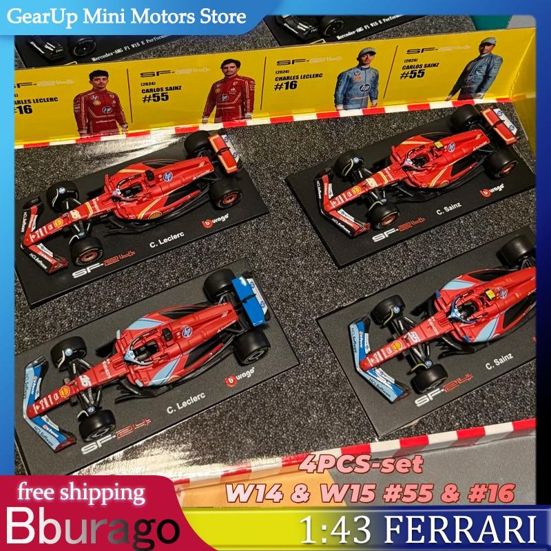 Bburago 1:Ensemble de 43 Modèles de Voitures de Course Ferrari F1 Diecast - 4 Pièces Voitures de Course de Collection Jouet Cadeaux de Noël Anniversaire pour Fans de F1 Décoration de Bureau