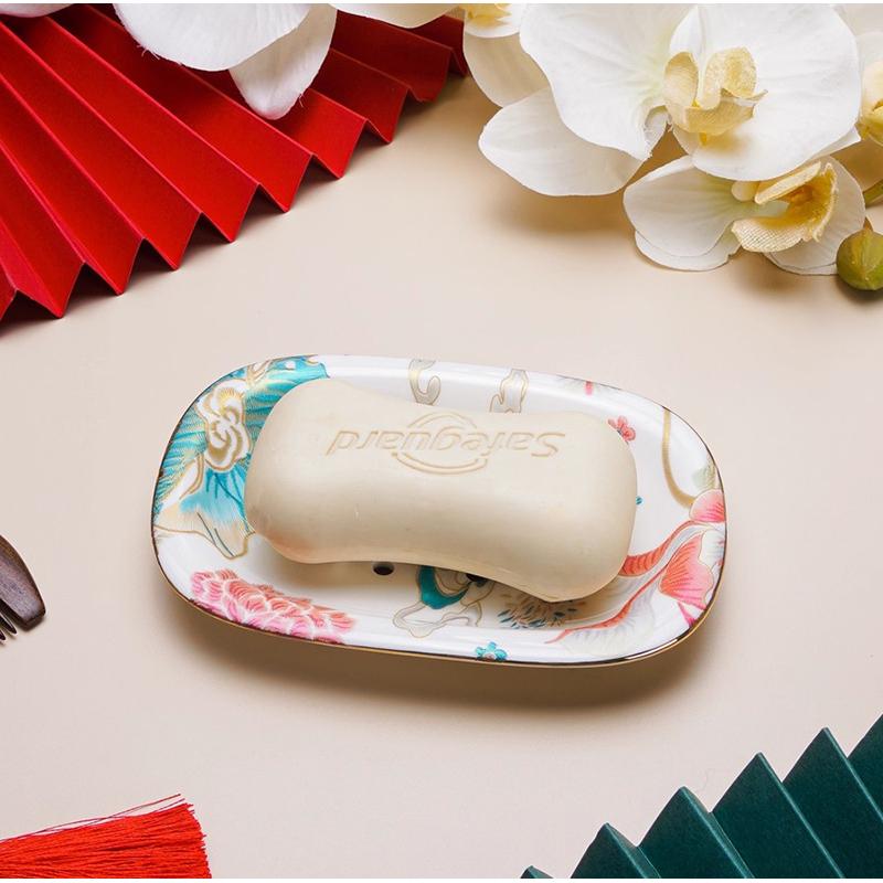 European Ceramic Peony Soap Dish Double-layer Water-draining Bathroom Storage Rack Hotel Soap Storage Box Bathroom Accessories