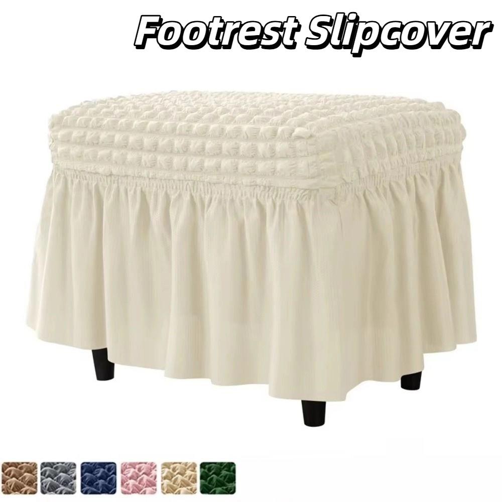 Universal Stool Cover Seersucker Footrest Slipcover Easy Install Ottoman Protector  Dining Room