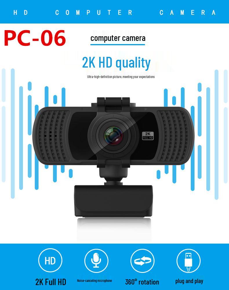 2K HD 1080p Webcam with Built-in Microphone, 4MP, Driver-Free for Live Streaming