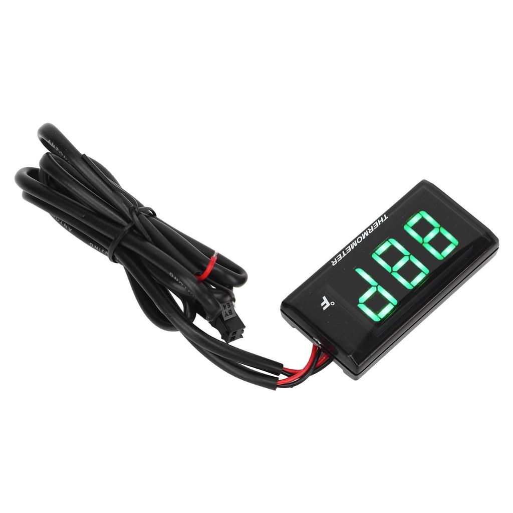 LCD Motorcycle Thermometer Ultra Thin Waterproof Water Temp Meter with 10MM Sparking Plug Adapter DC12V Green