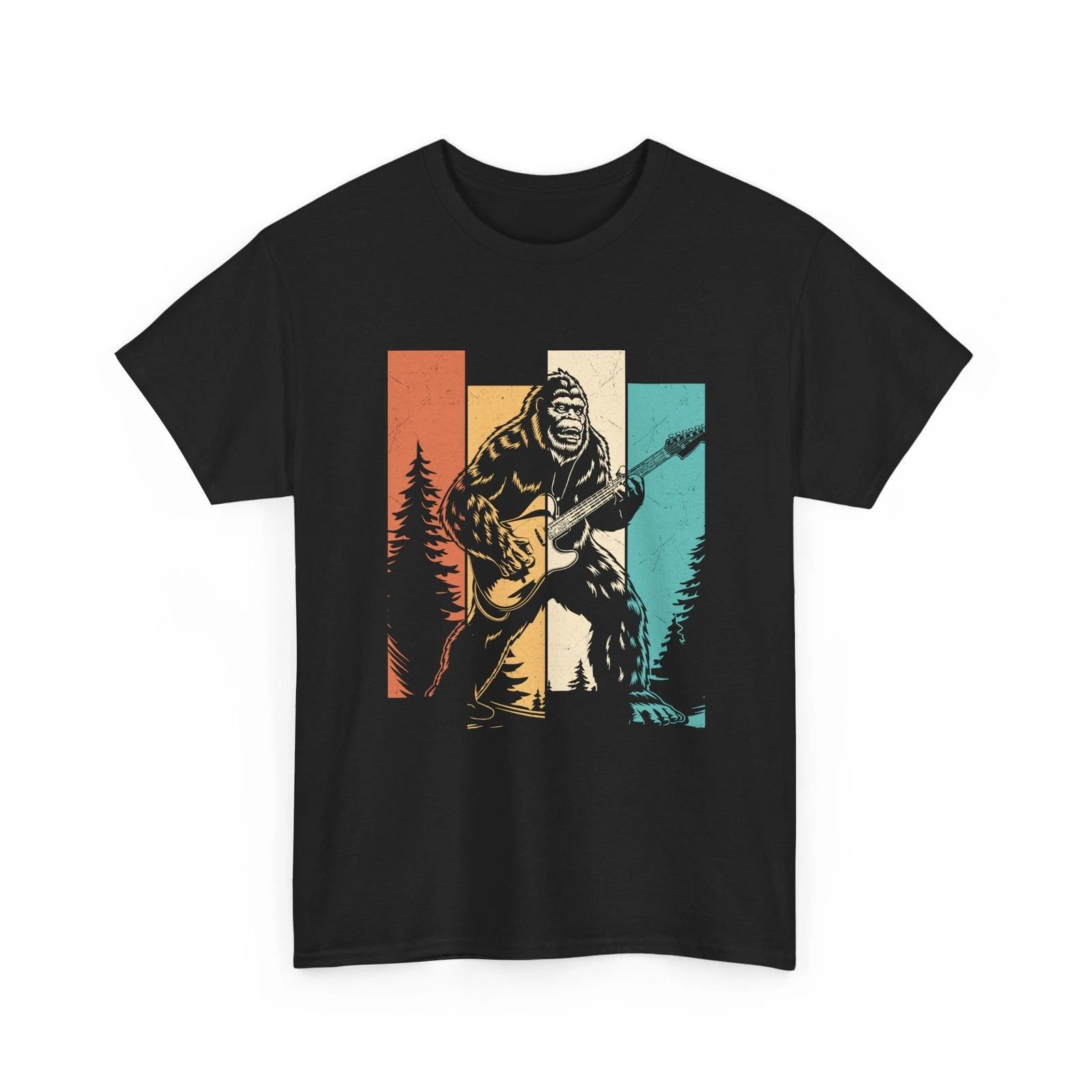Bigfoot Guitar Shirt Sasquatch Rock Music Camping Retro Vintage Graphic Tee 2XL