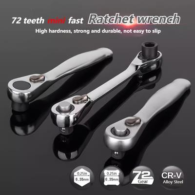1/4 Inch Mini Socket and Bit Ratchet Wrench - 2-in-1 Handle Screwdriver Tool for Motorcycles, Cars, and Bicycles