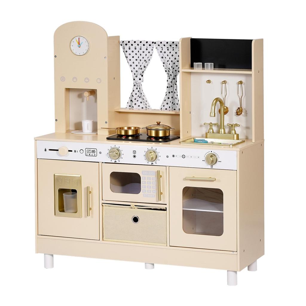Cucina Giocattolo per Bambini, in Legno, Set da Cucina Giocattolo con Luci e Suoni Realistici, Cibo e Utensili da Cucina, Set Giocattolo per Giochi di Finzione Stile Moderno, Macchina del Ghiaccio,