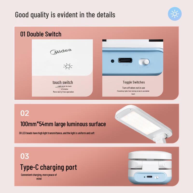 Midea Smart Foldable Rechargeable Desk Lamp