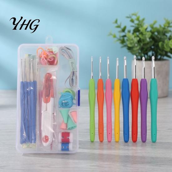 Crochet Set for Adults Metal Hooks Set, Includes Yarn Needles Stitch Markers Tape Measure, with Essentials Projects Storage Case, Soft Rubber