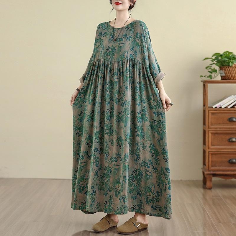 Plus size Cotton vintage floral new in dresses for women casual loose long spring autumn dress