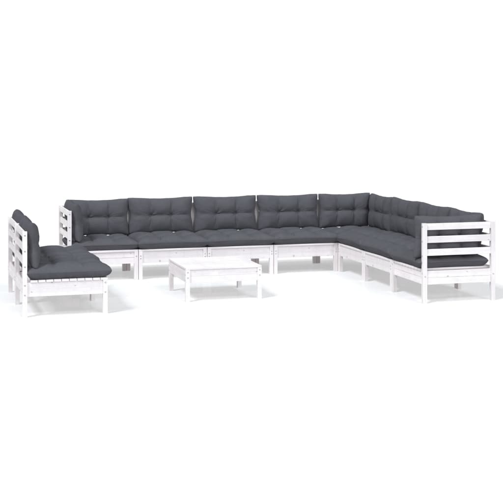 11 Piece Garden Lounge Set with Cushions White Solid Pine Wood
