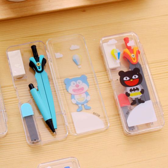 Students Compass Set with Lead Eraser Storage Box Math Learning Drawing Compass Geometry Tool Classroom School Office Supplies