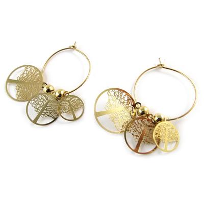 [N9900] - Golden 'Tree of Life' Hoop Earrings