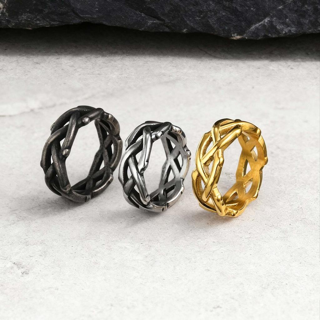 Retro Thorn Crown Ring for Men,Stainless Steel Punk Tree Vine Branch Wedding Band Ring,The US Size 7-12