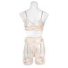Fancy Irregular Embroidery Lingerie 4 Pcs Sets Sexy Mesh Patchwork See Through Bras And Panties Garter Suits Erotic Set