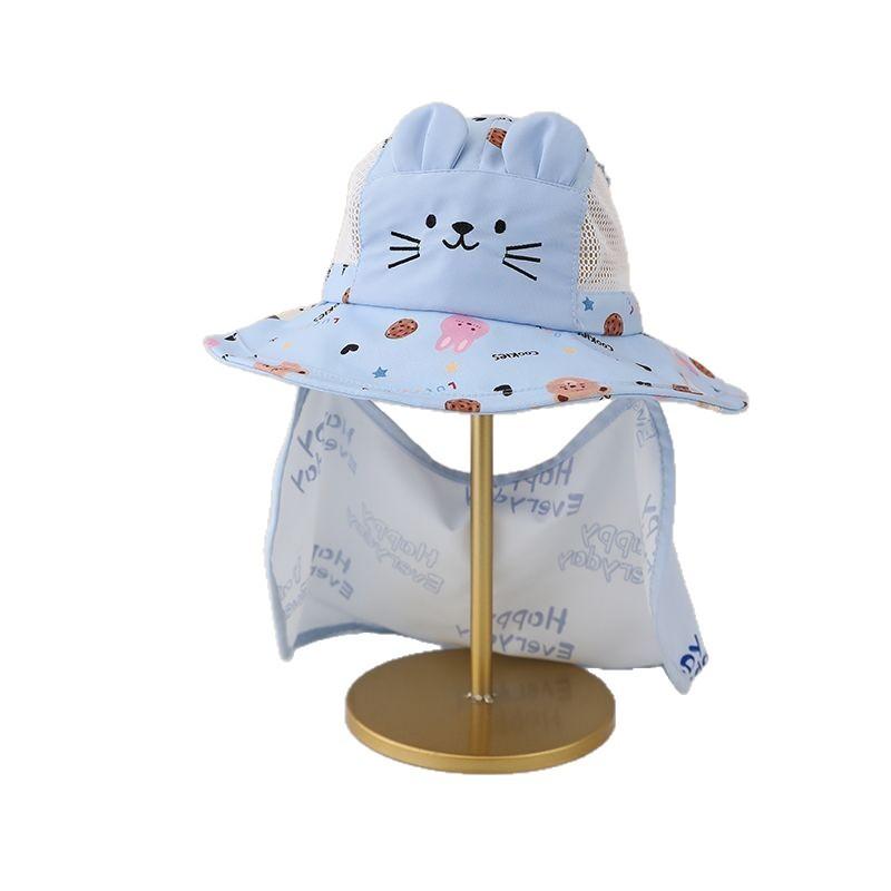 Kids Summer Mesh Sun Hat, Breathable Wide Brim Neck Protection Shawl Hat for Boys Girls