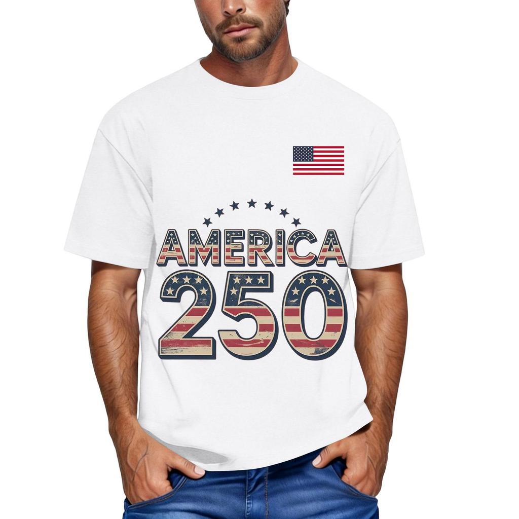 Men's loose and casual flag letter print T-shirt short-sleeved top
