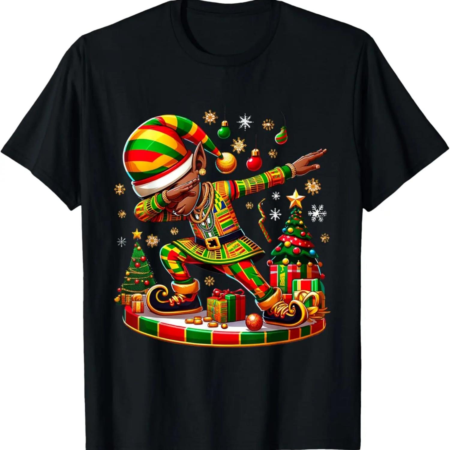 Dabbing Black African American Elf Family Matching Xmas pjs T-Shirt S чёрный