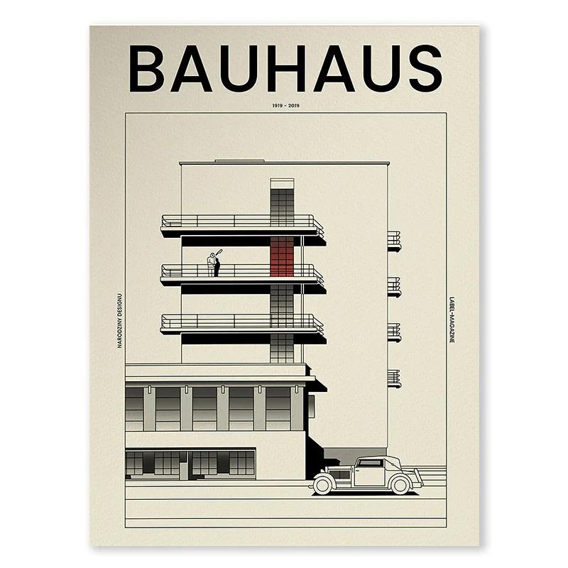 Black and White Bauhaus Minimalist Dark Series Poster Abstract Square Chair Line Canvas Painting Bedroom Living Room Wall Art