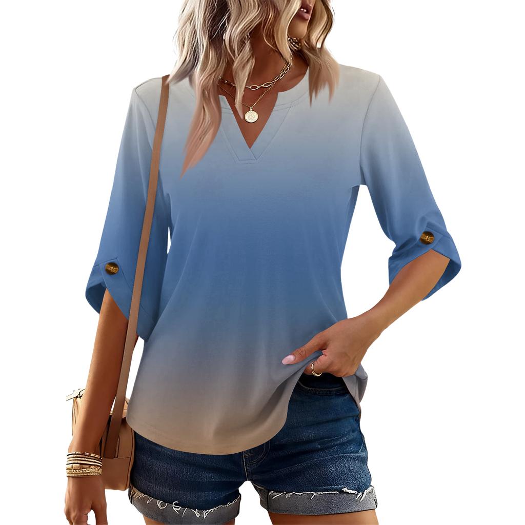 Womens 3/4 Length Sleeve Tunic Tops Casual V Neck Shirts Business Work Blouses