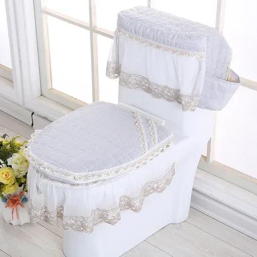 

3PCS Toilet Mat Set Big Lace All Season Universal Seat Cushion Cover Toilet Sleeve for Winter Household Bathroom Decor