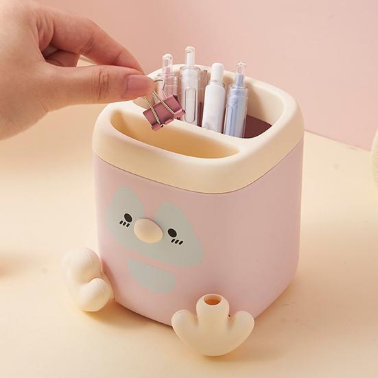 xiaobudian Pen Holder with Detachable Pencil Sharpener, Dual Compartments Organizer, Cartoon Penguin Design Office Desk Organizer