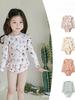 Baby Girl Long Sleeve Anti-Chlorine Quick Dry Swimsuit with Sun Protection and Cute Lace Details