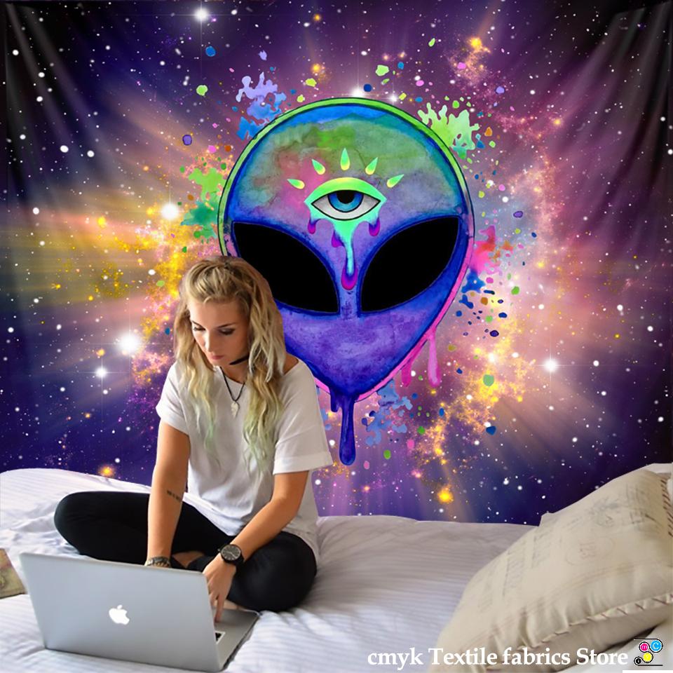 Trippy Alien By Brizbazaar Indian Tapestry Watercolor Wall Carpet Tapestry Watercolor Wall Carpet Novelty Art Decor Funny Blanke