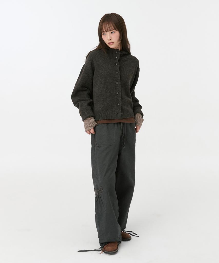 OHESHIO Shirring Color Block Long Sleeve, Brown