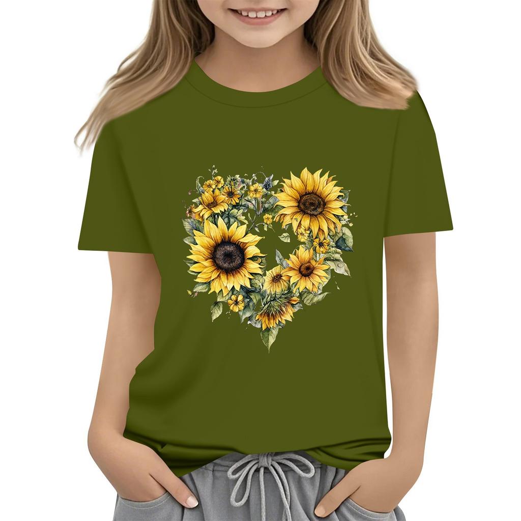 Summer Kids Round Neck Top Sunflower Short Sleeve T-shirt Top
