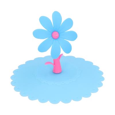 Silicone Lid Dustproof Hot and Cold Beverage Cup Cover with Flower Shape Handle for Kitchen