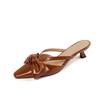 Point Toe Thick Heels Mules Women Pumps Genuine Leather Slippers Fashion Bowknot Shoes Woman 2024 Spring Summer Office Casual