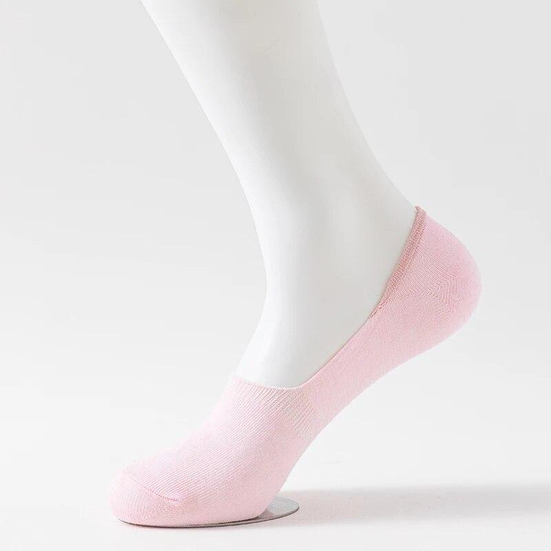 5 Paires de Chaussettes Invisibles Unies pour FEMME, Coton Silicone Antidérapant Chaussettes de Cheville Printemps, Chaussettes Bateau Fines Décontractées Respirantes