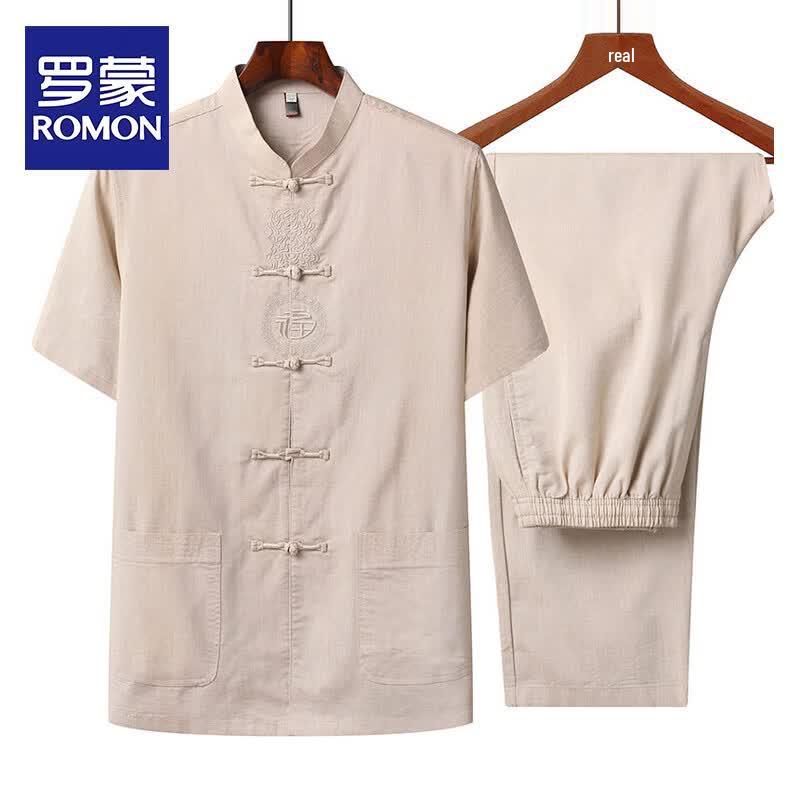 Мужской летний набор в стиле Тан из хлопка и льна ROMON 2XL хаки