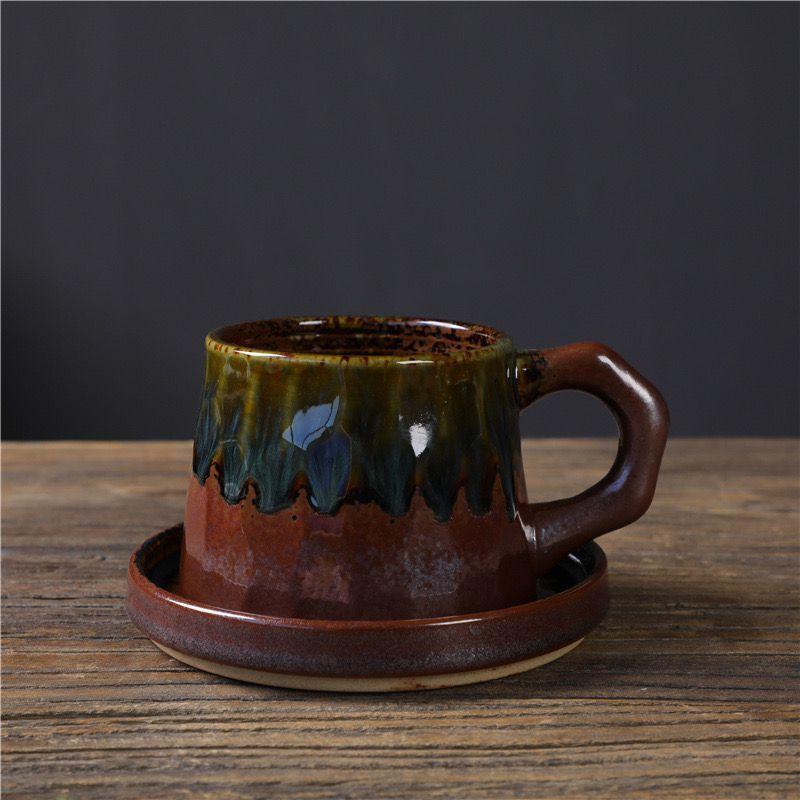 Retro Ceramic Mug Saucer Set Creative Office Coarse Pottery Cup Japanese Kiln Coffee Cup Afternoon Tea Must