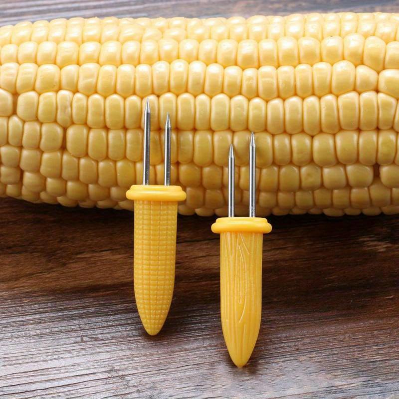 10pcs Stainless Steel Corn Holders - Skewers with Heat Resistant Grip - Home Cooking & BBQ Accessories for Camping, Outdoor Grill Tools, Fruit Forks
