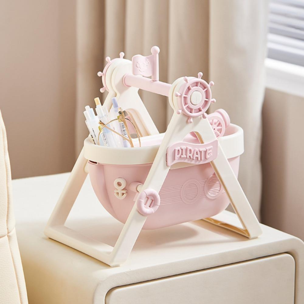 Creative cartoon desktop pirate ship pen holder book stand cute girl student decoration ornament multifunctional storage box