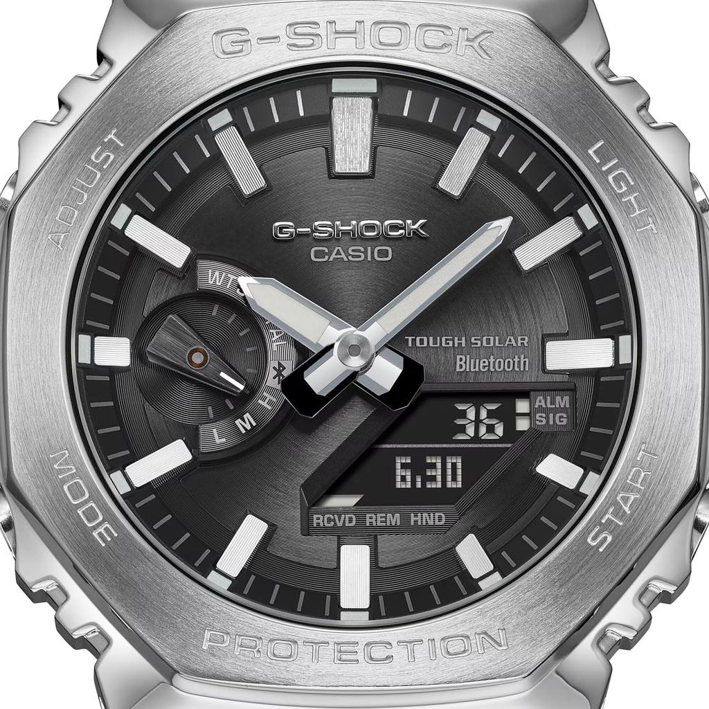 Casio Silver Watch with Full Metal and Tough Solar Technology Model As the Imported from Japan G-Shock GM-B2100SD-1A Men's Watch, Bluetooth, (Same