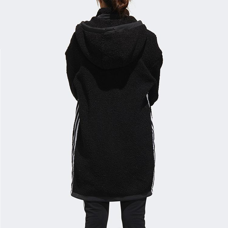 Adidas Urban Boa Long Plush Warm Mid-Length Knitted Hooded Jacket Women Outerwear Black GM1428
