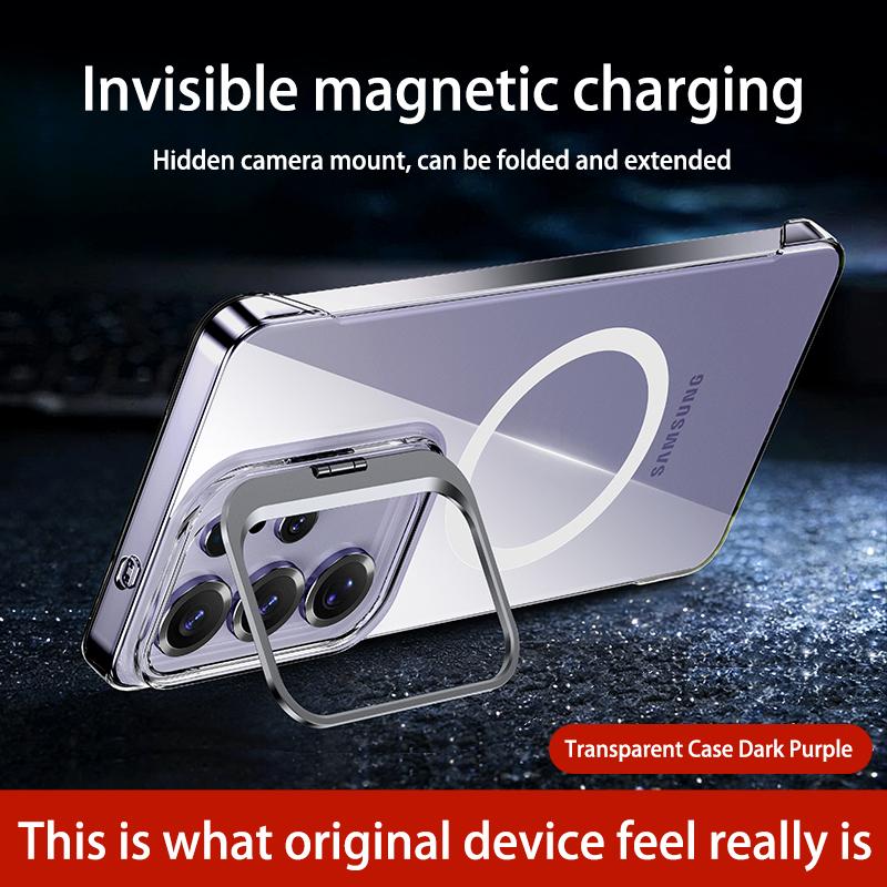 Lens Kickstand Frameless Clear Phone Case for Samsung Galaxy S26 S25 Ultra S26 Plus S24 FE for Magsafe Magnetic Protect Cover