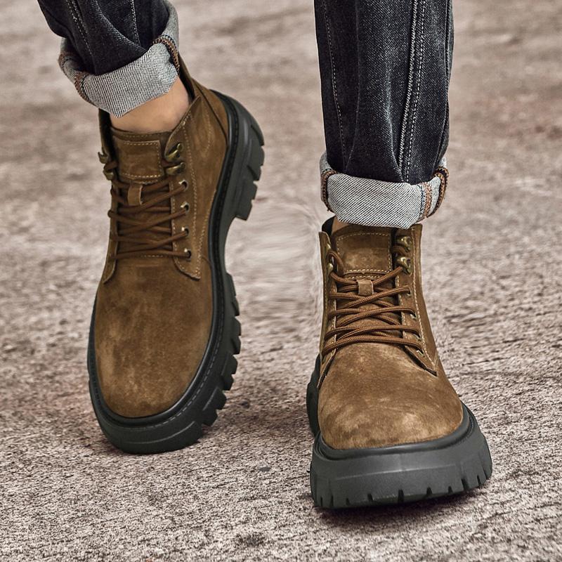 Fashion Plush Fur Motocross Boots for Men Outdoor Basic Boots Winter Autumn Suede Leather Boots Fashion new Hiking High Top Sneakers