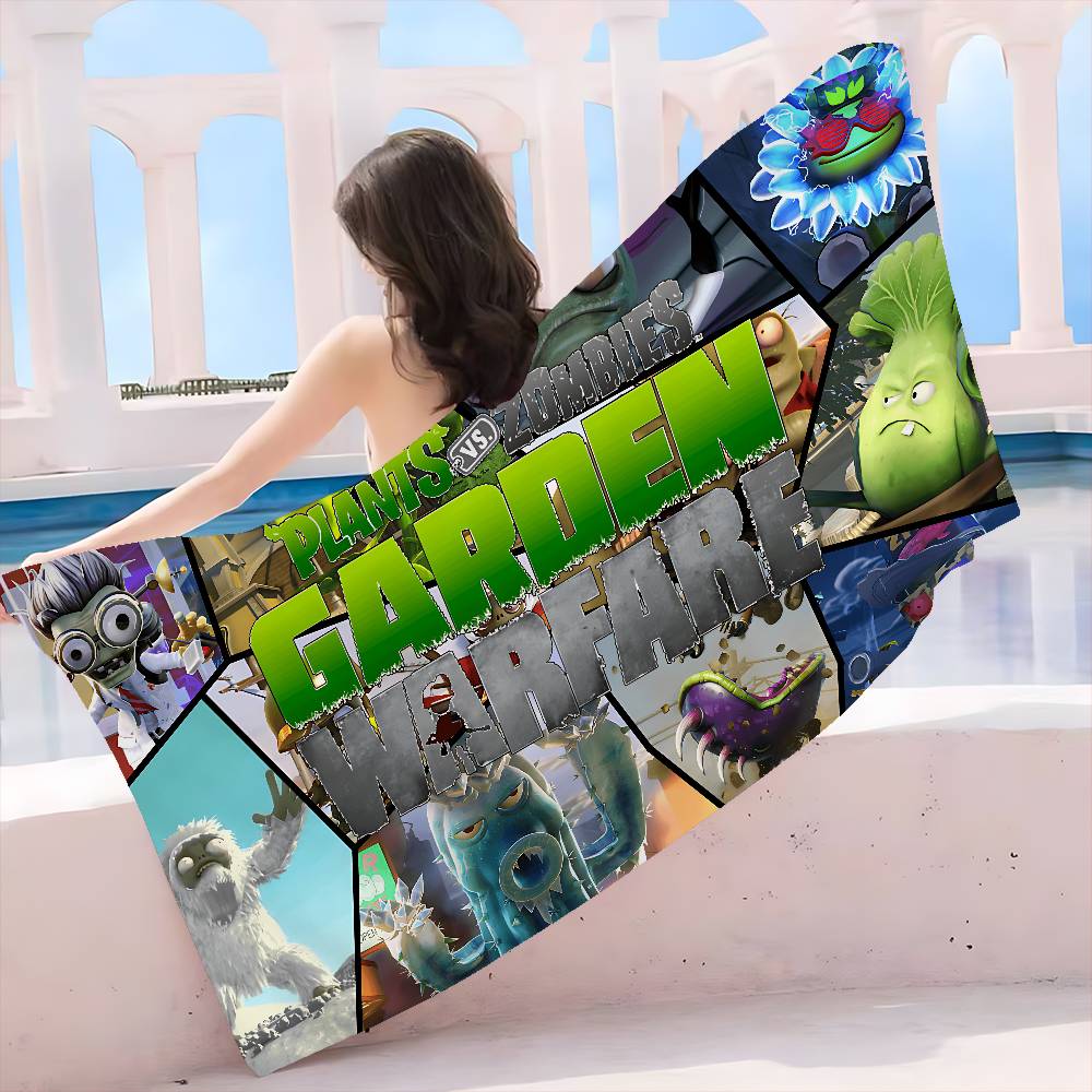 Classic Game P-Plants Vs Z-Zombies Beach Towel Bath Towels for Girl Microfiber Quick Dry Custom Sand Free Beach Spa Gym Pool