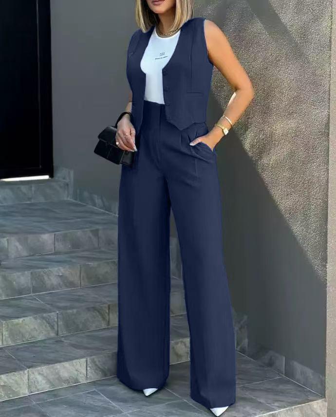 

Women s Sleeveless Blazer Vest and Wide Leg Pants Set, Light Grey Suit Outfit with White T-Shirt, Office Wear XXL