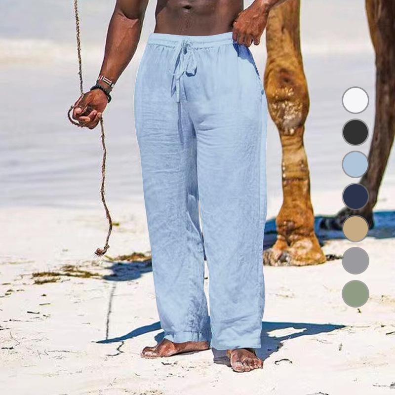 European and American Summer Men's Straight Breathable Cotton and Linen Loose Casual Sports Trousers