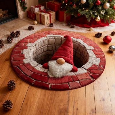 Christmas 3D Rug Santa Claus/Gnome/Dog Quilted Round Swirl Rug Non-Slip Optical Illusion